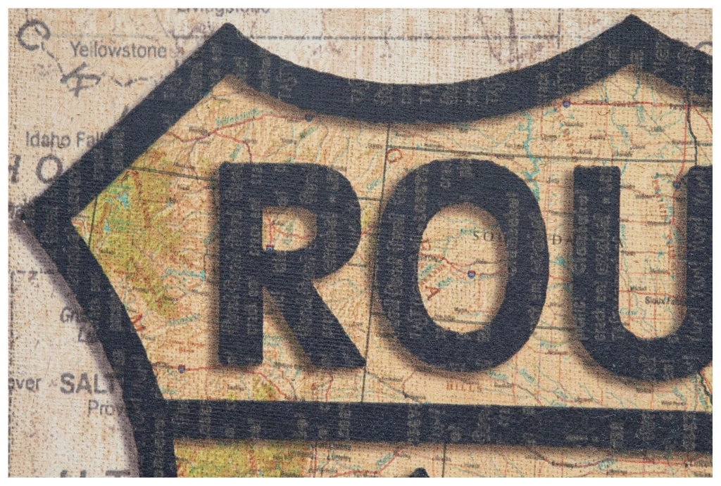 Biscottini Stampa 'HISTORIC ROUTE 66' su tela in juta grezza anticata L60xPR2xH90 cm