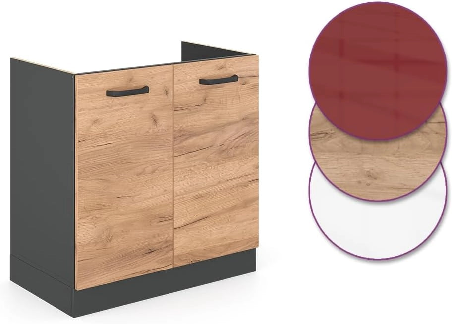 mobile lavello cucina R-line, Quercia dorata/Antracite, 80 cm senza piano di lavoro