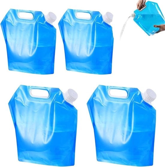 Pacco di emergenza per uso domestico - 4 pezzi Set di serbatoi d'acqua pieghevoli - 5 e 10 litri Serbatoio d'acqua flessibile con coperchio ermetico - Borsa portatile per l'acqua di emergenza - serbatoio d'acqua per emergenze