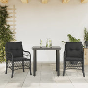 Set da BistrÃ² 3 pz con Cuscini Nero in Polyrattan