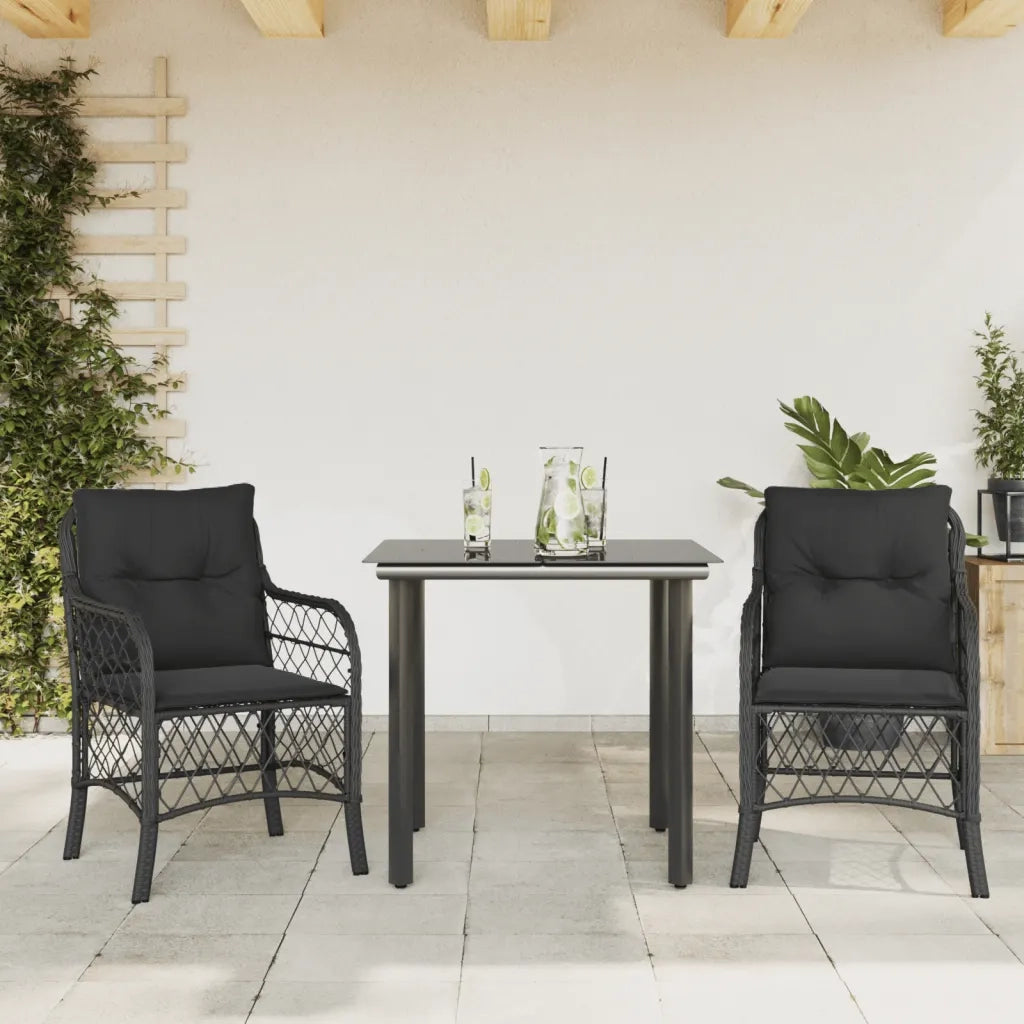Set da BistrÃ² 3 pz con Cuscini Nero in Polyrattan