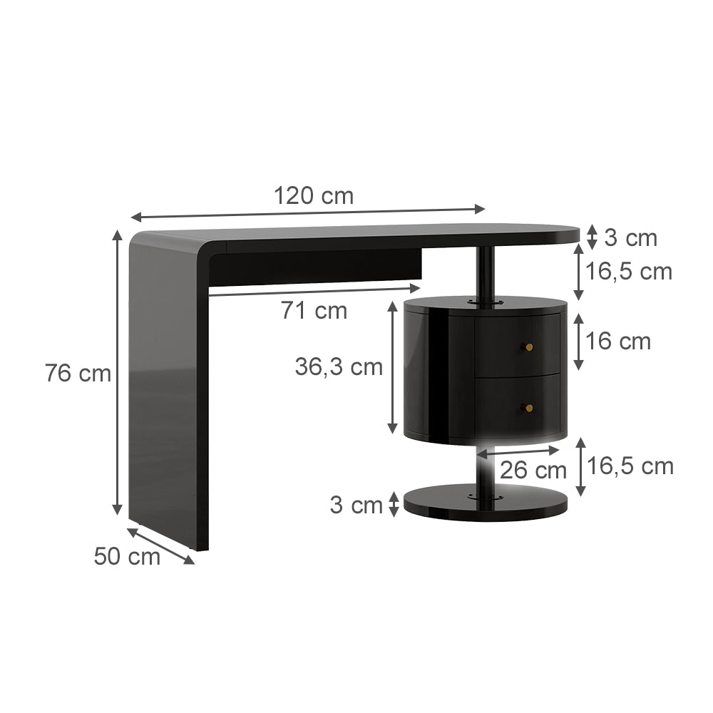 Vicco Scrivania Nero lucido 120 x 50 cm con 2 conducenti
