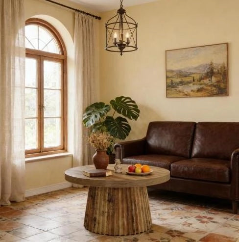 Tavolino da caffè rotondo marrone Ø 80 cm in MDF con base scanalata