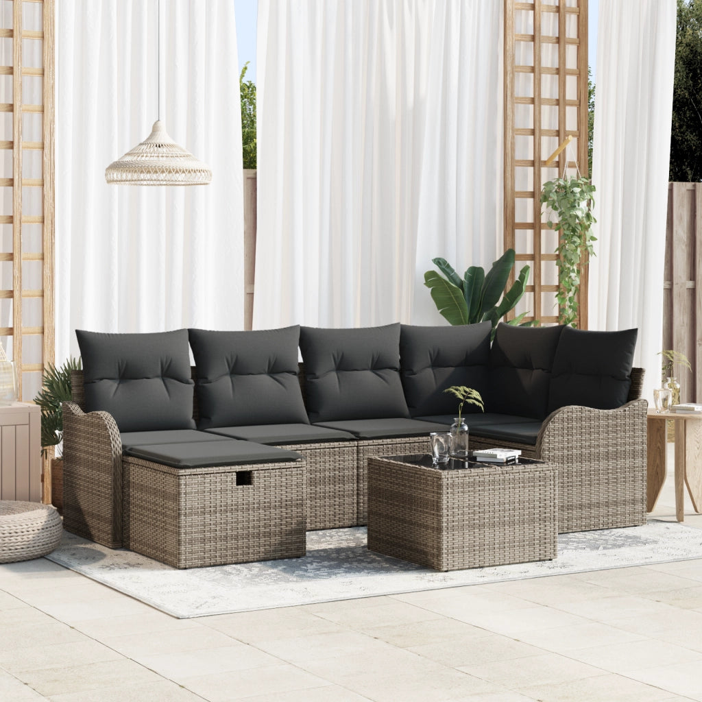 Set di divani da giardino  7 pezzi con cuscini grigio polyrattan