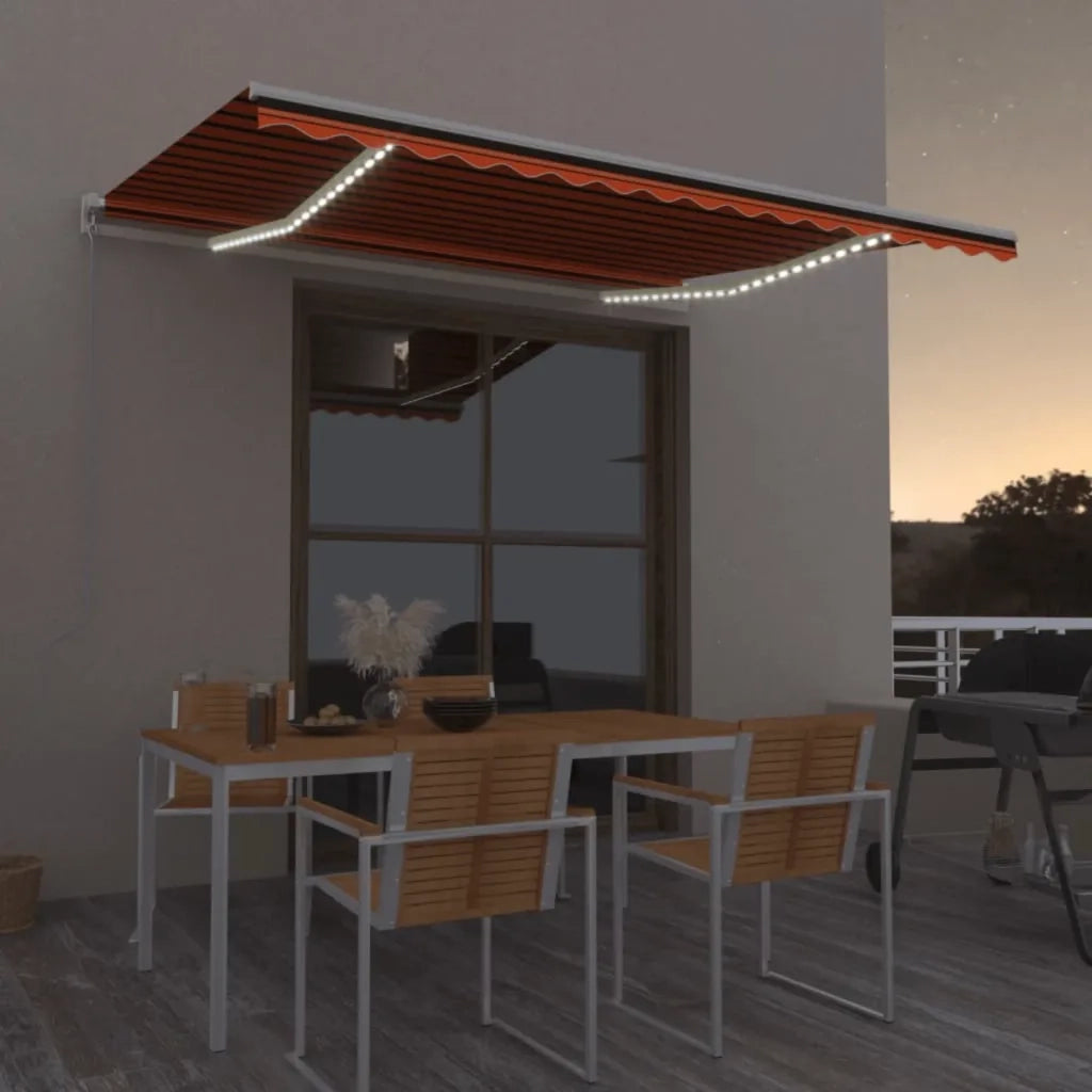 Tenda da Sole Retrattile Manuale LED 450x300 cm Arancio Marrone cod mxl 43729