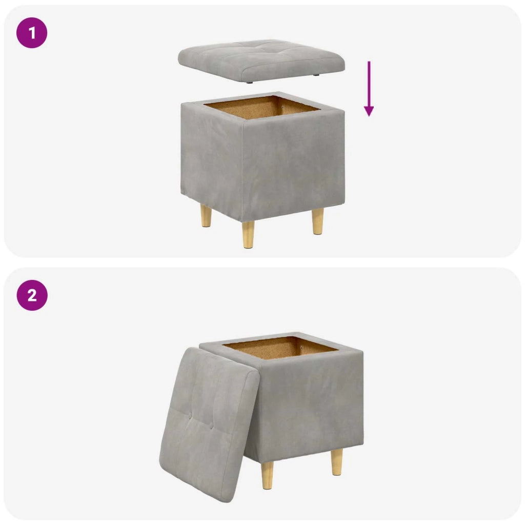 Pouf contenitore Grigio chiaro 40 x 40 x 45 cm Velluto
