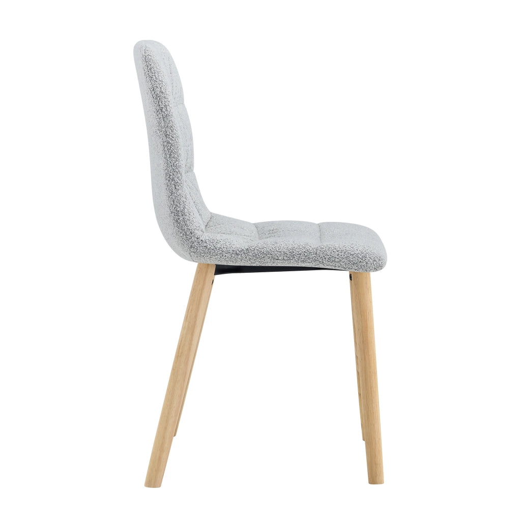 Sedia da Pranzo Set da 2 con Schienale Ergonomico e Pieghe Decorative, in Tessuto e Legno Massello, Grigio Chiaro