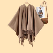 Nuovo scialle monocromatico con nappe, diviso, double-face, jacquard 3D a onde, caldo cashmere