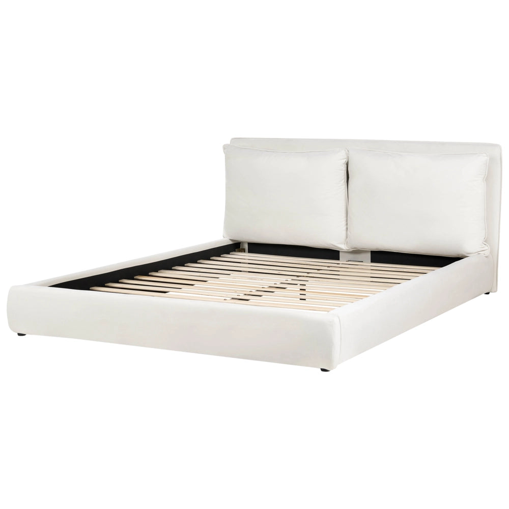 Letto moderno velluto bianco sporco 180 x 200 cm testata imbottita
