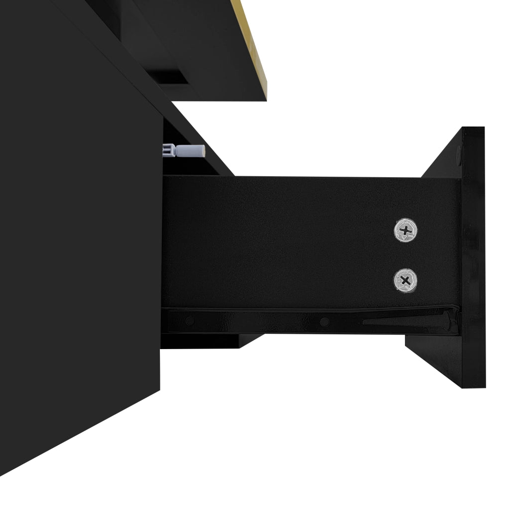 OKWISH Tavolino da Salotto Rettangolare con 1 Cassetto, 2 Ripiani, LED e Finitura Lucida, Nero, 100 x 50 x 39 cm