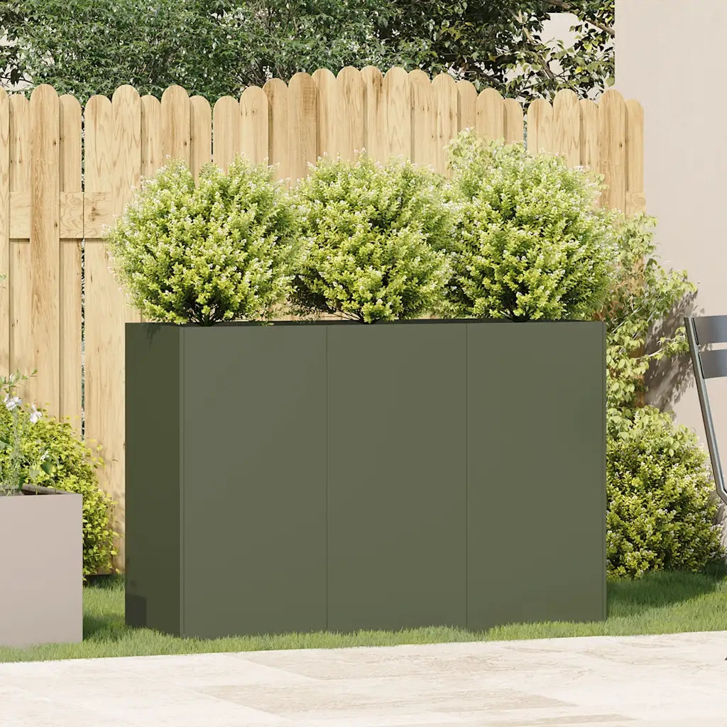 Fioriera-Vaso-Contenitore per Piante Verde Oliva 120x40x80 cm in Acciaio Laminato a Freddo