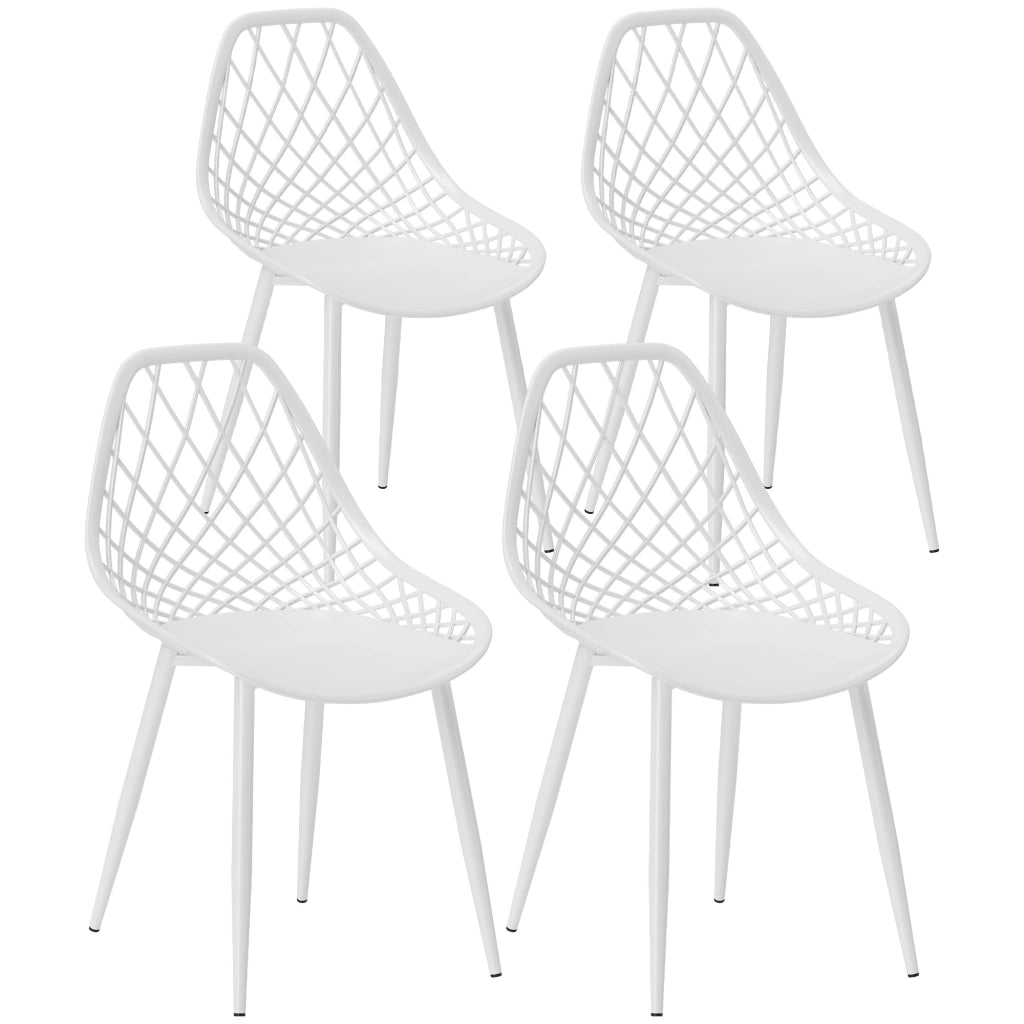 Set 4 Sedie da Pranzo Moderne con Schienale Traforato in Plastica e Gambe in Metallo, Bianco