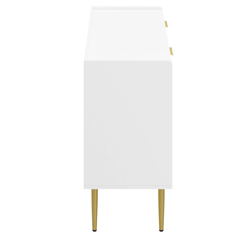 Credenza moderna bianca 140 cm con 4 ante e gambe dorate