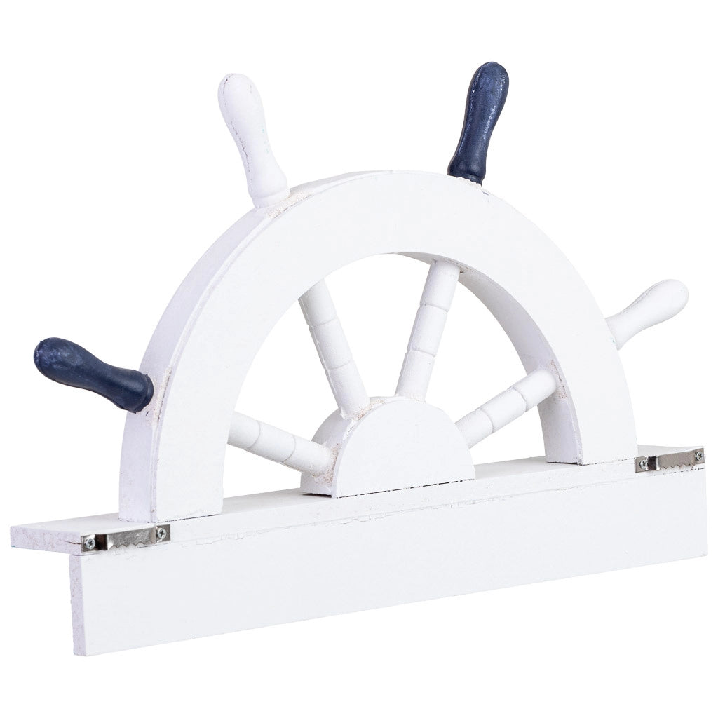 Appendiabiti da parete in legno con 3 ganci e timone blu, 32x5x21 cm