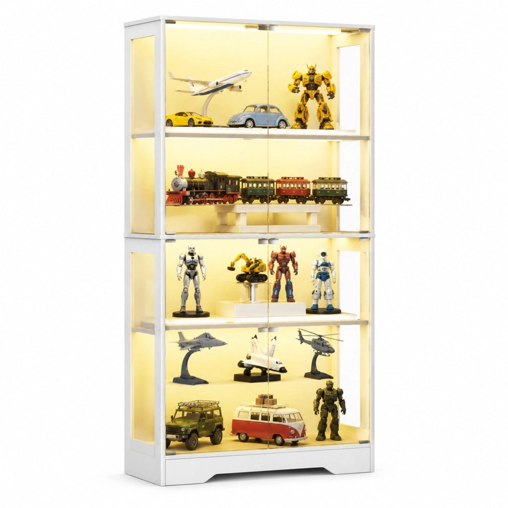 Vetrina in vetro 80x35x165 cm in vetro e MDF bianca con LED –