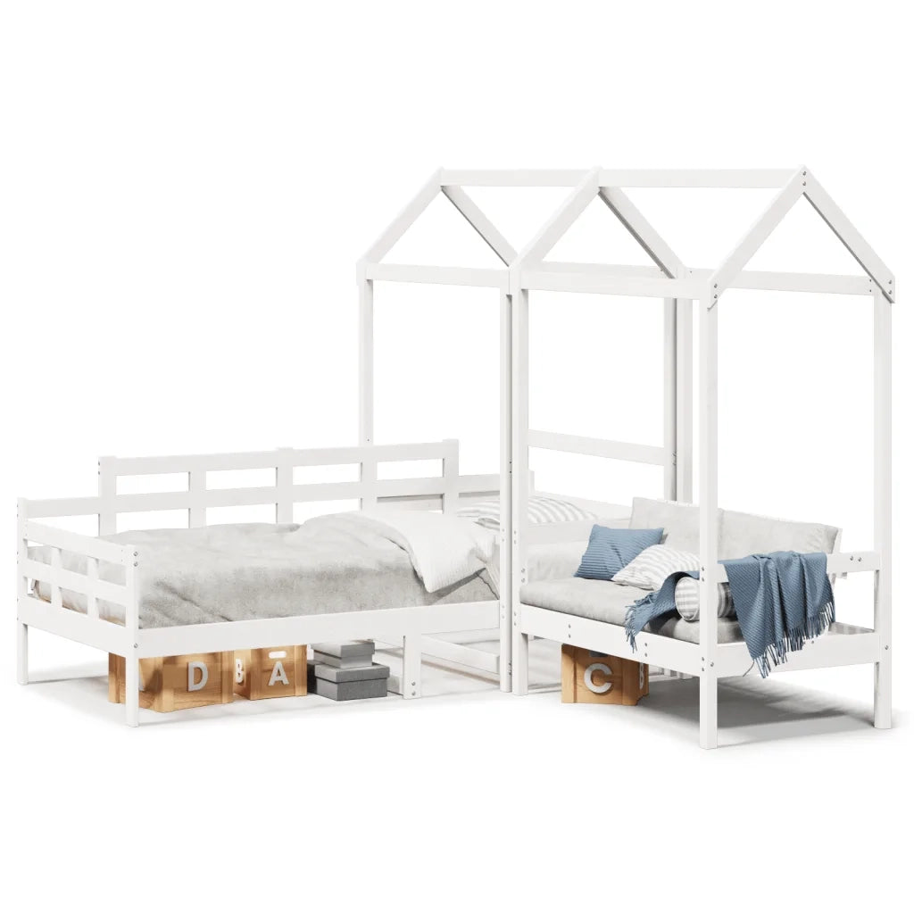 Letto singolo | Letto per adulti | Set Dormeuse e Panca con Tetto Bianco 80x200cm Massello Pino