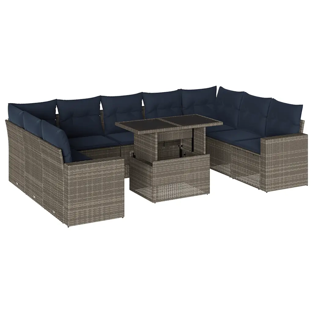 Set Divani da Giardino 10 pz con Cuscini Grigio in Polyrattan 3267481