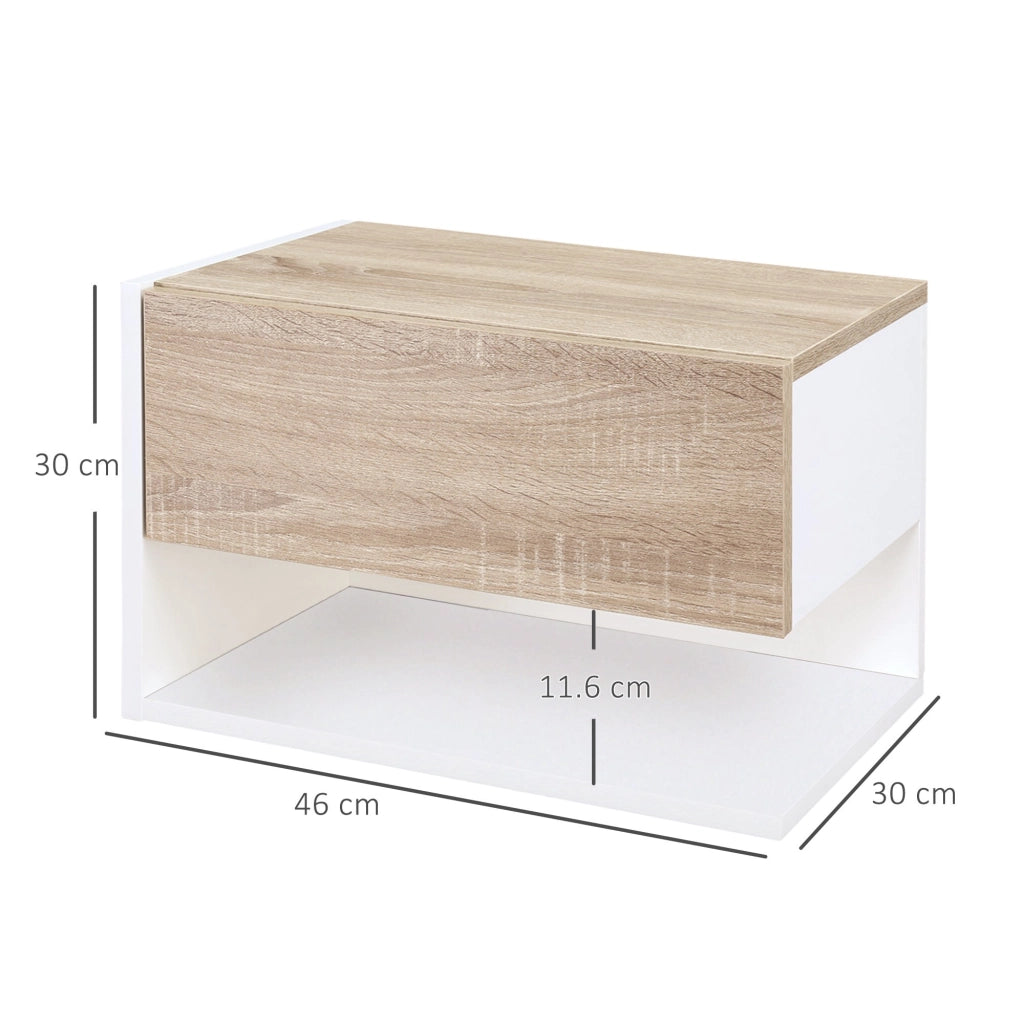 EasyComfort Set di 2 Comodini Sospesi a Parete con Cassetto e Mensola, Arredamento Moderno Camera da Letto, Bianco e Rovere