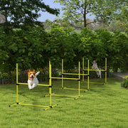 Set agility per cani con 4 ostacoli 2 pali slalom e 5 aste a terra regolabile in altezza in plastica gialla