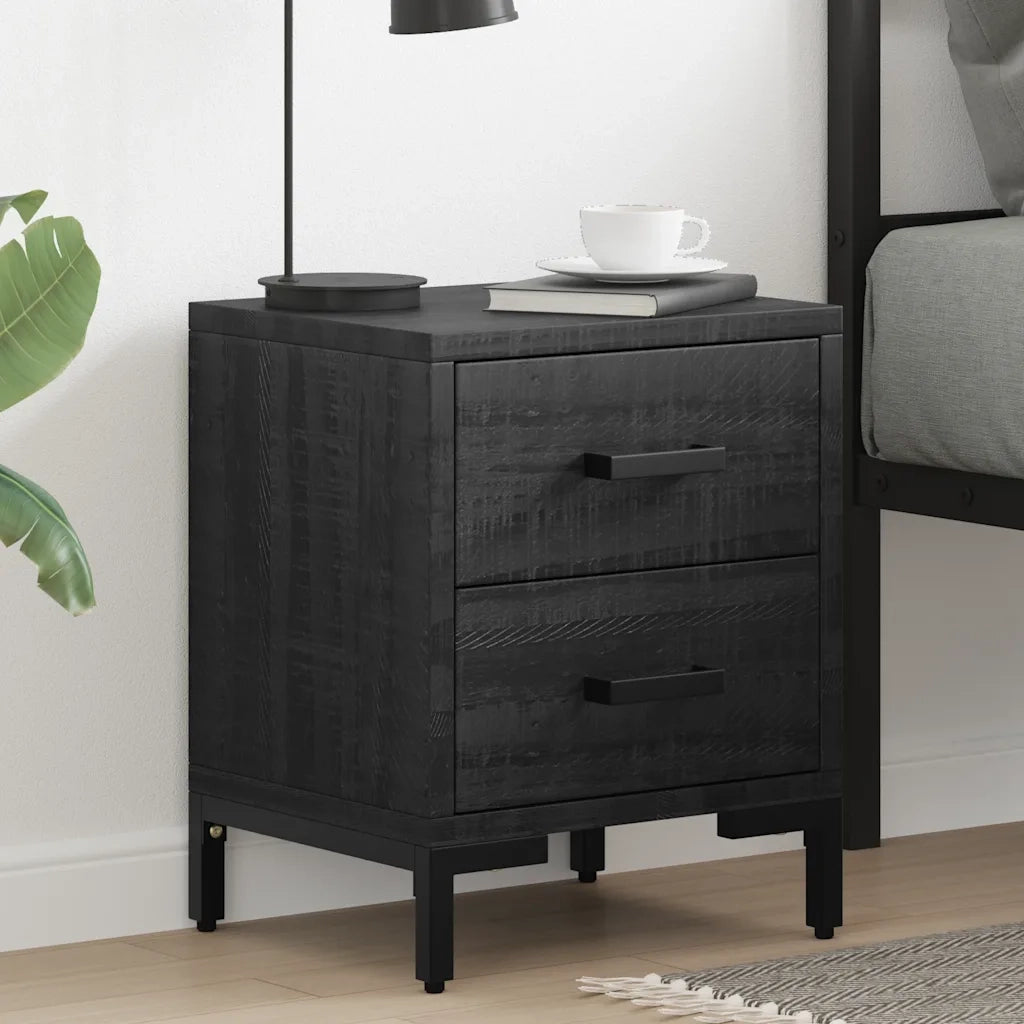Set di 2 Comodini | Armadio da Notte | Mobiletto da notte Neri 36x30x45 cm in Legno Massello di Pino