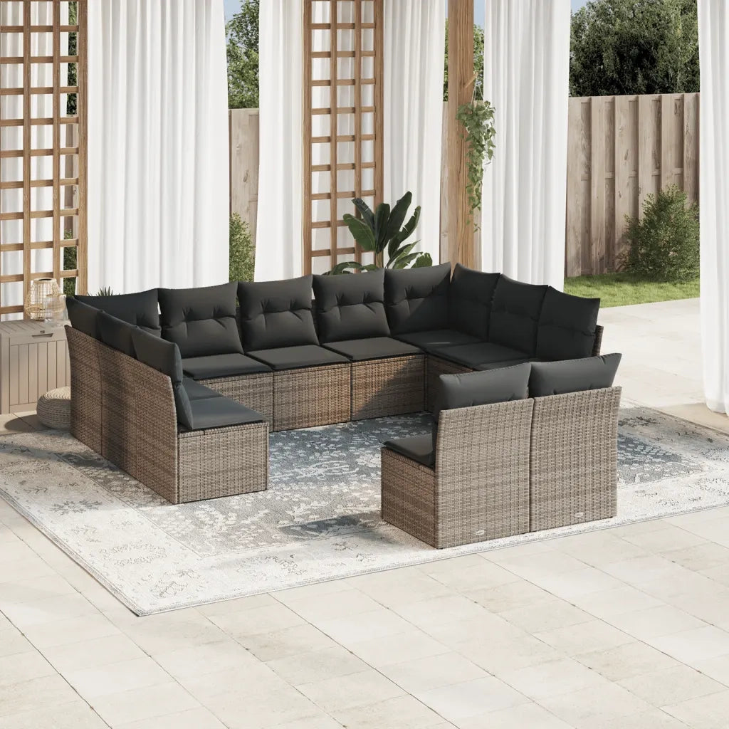 Set Divani da Giardino 11 pz con Cuscini in Polyrattan Grigio 3250189