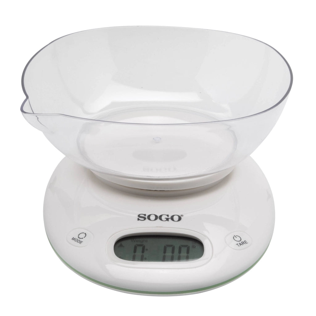 Bilancia da cucina digitale con ciotola 5kg, display LCD retroilluminato 60x30mm, funzioni zero tara, graduazione 1g - SOGO