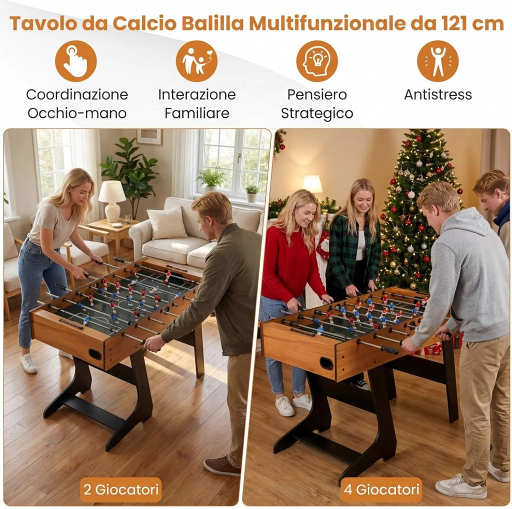 Calcio Balilla Professionale, Calcetto Balilla da Tavolo in Legno, Biliardino Pieghevole per Casa per 2-4 Bambini o Adulti, con 22 Giocatori 8 Aste 2 Palline e 2 Segnapunti
