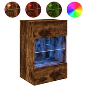 Mobile TV a Parete | Armadietto TV | Mobile Porta TV con Luci LED Rovere Fumo 40x30x60,5 cm