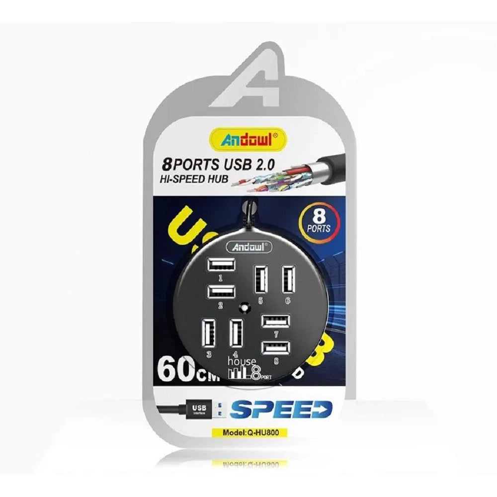 Trade Shop - Hub Usb 2.0 Hi-speed 8 Porte Con Cavo Da 60 Cm Con Connessione Usb-a Q-hu800 -