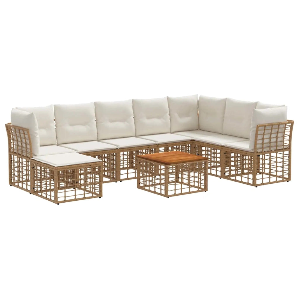 Set di divani da esterno 9 pcs Naturale e Bianco Crema