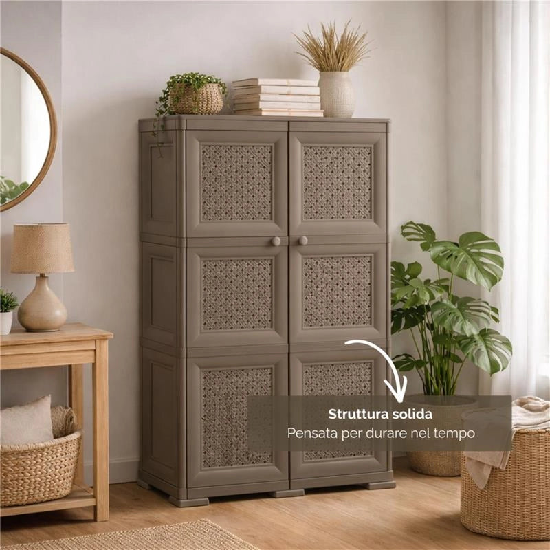 ARMADIO 3 MODULI WENGÉ 79X43X125 CM CON ANTA TRAFORATA – MOBILE ALTO SALVASPAZIO PER ZONA GIORNO E BALCONE