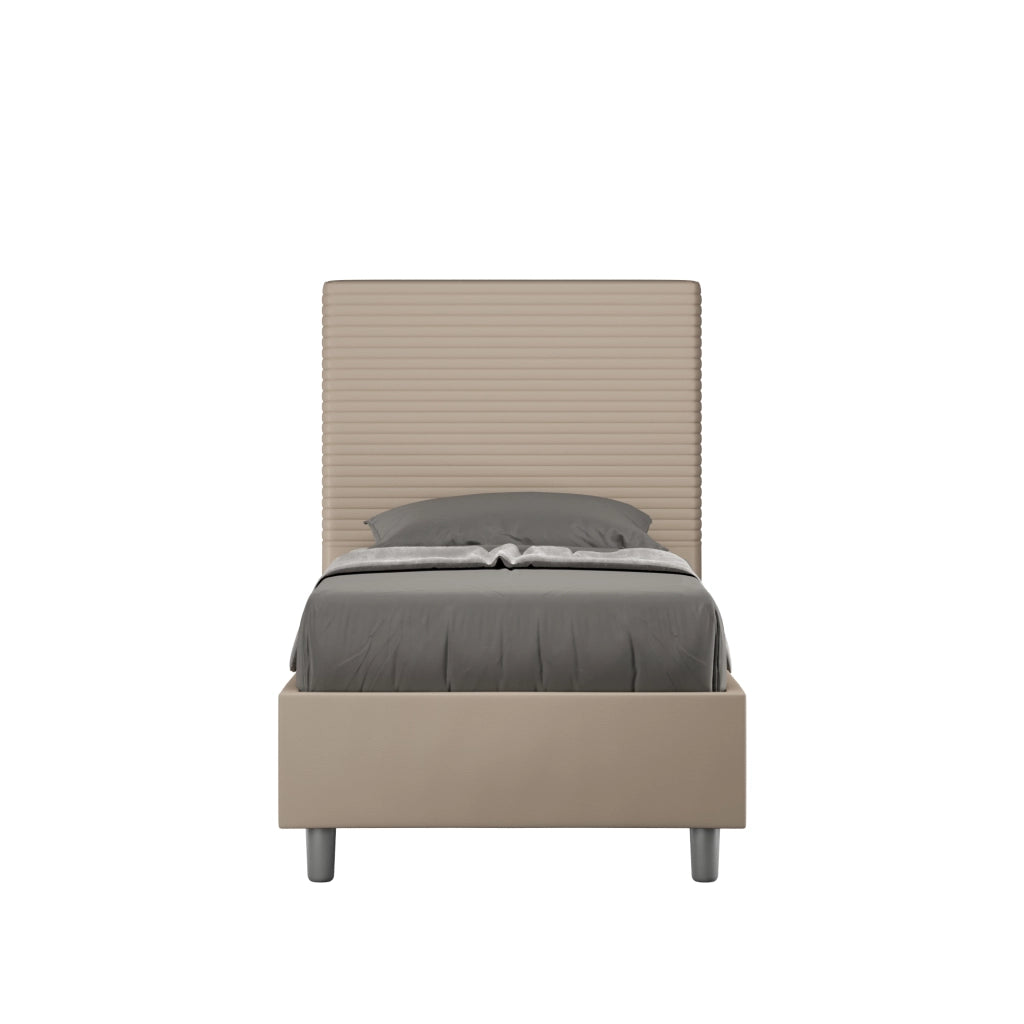 BS COM Letto singolo contenitore imbottito 80x190 similpelle tortora