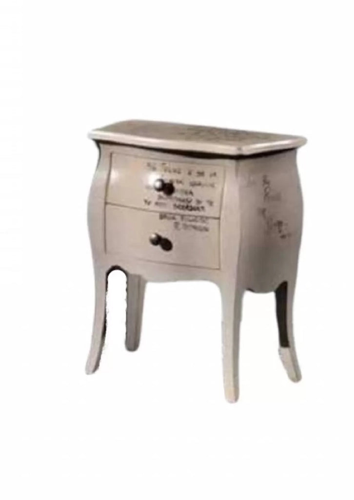 Comodino bombato shabby avorio patinato scritte 50x30x60 - Mobili 2G