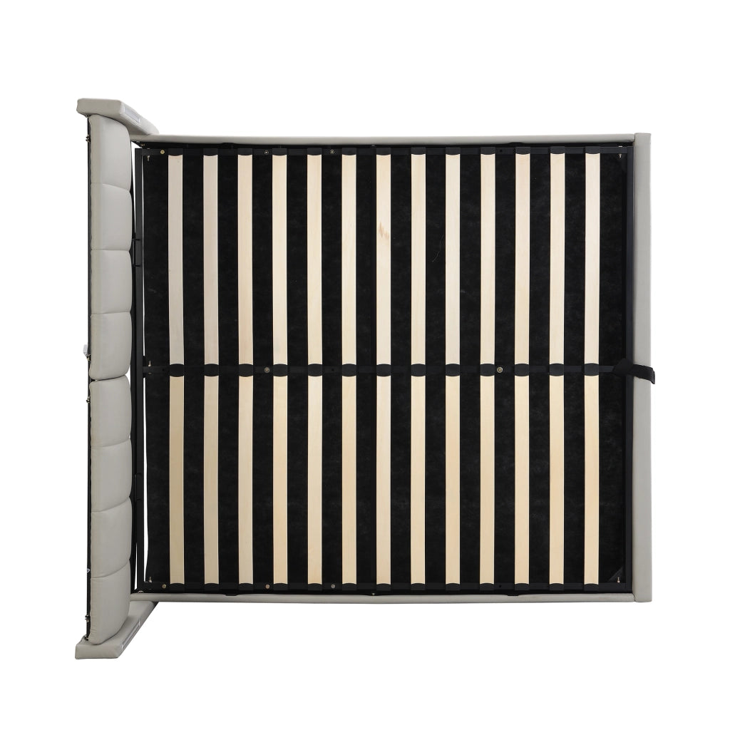 Letti contenitori 160x200 cm con USB e luci LED; PU; grigio (Senza materasso)