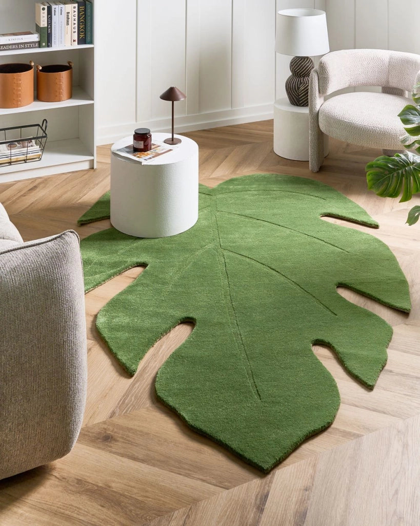 Tappeto a forma di foglia tuftato a mano 160 x 230 cm verde elemento decorativo