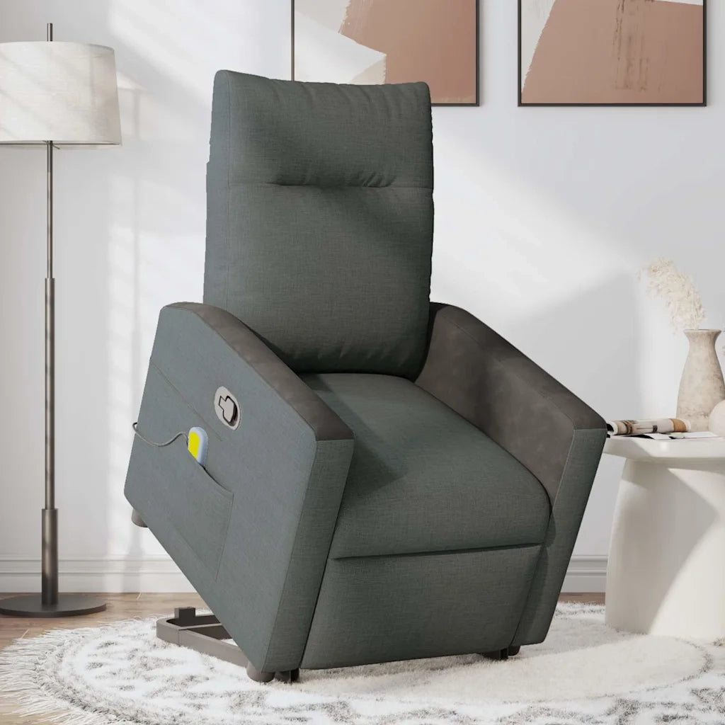 Poltrona Alzapersona Massaggi Reclinabile Grigio Scuro Tessuto 3324060