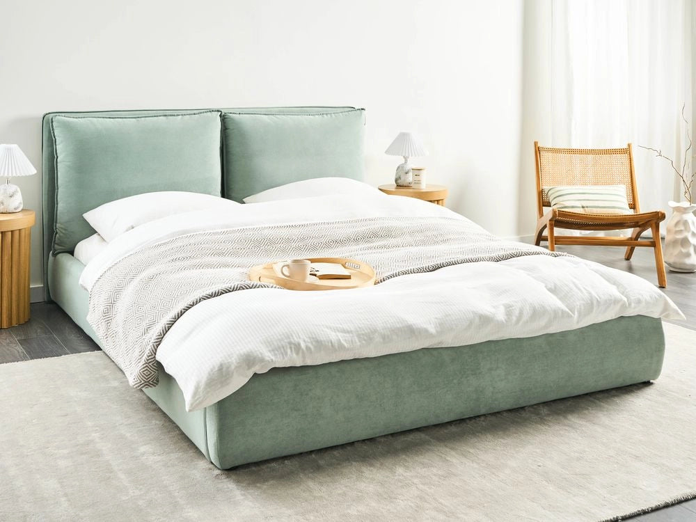 Letto moderno velluto verde menta 160 x 200 cm testata imbottita
