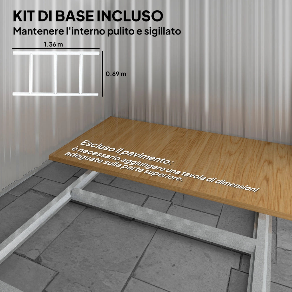Casetta da Giardino Porta Attrezzi 152x132x188 cm con Tetto Inclinato e 4 Prese d'Aria in Acciaio Grigio