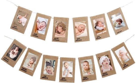 Banner fotografico per il primo compleanno del bambino - Foto di riferimento mensile - Bandiera rustica per il bambino - Decorazione per la festa di benvenuto del bambino