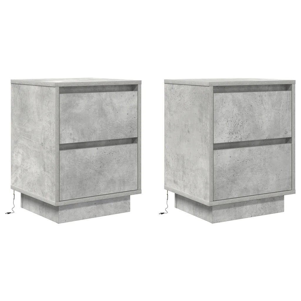 Set di 2 Comodini | Armadio da Notte | Mobiletto da notte con Luci a LED Grigio Cemento 38x34x50 cm