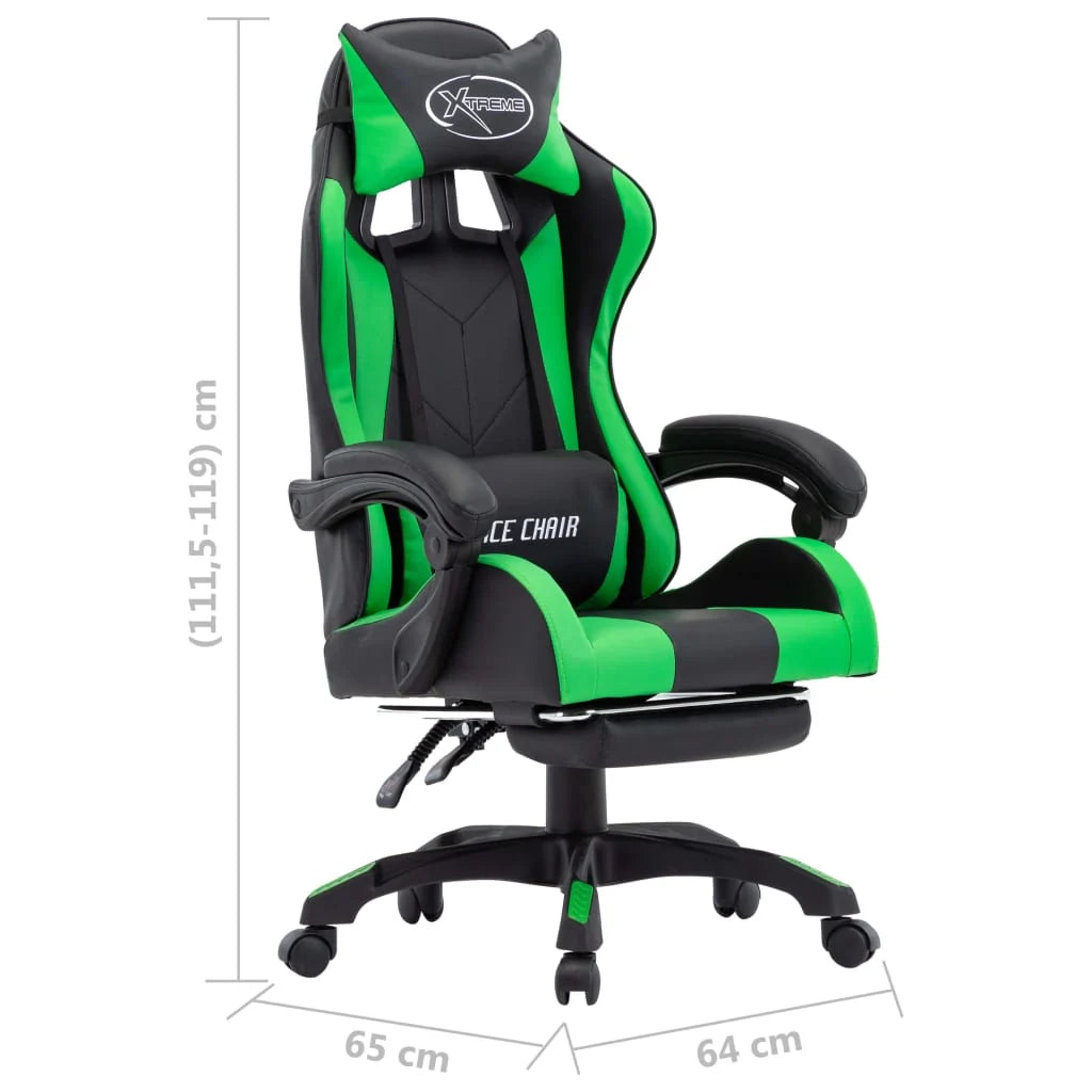 Sedia girevole da ufficio/studio per uso computer videogiochi con poggiapiedi e similpelle verde 02_0024221