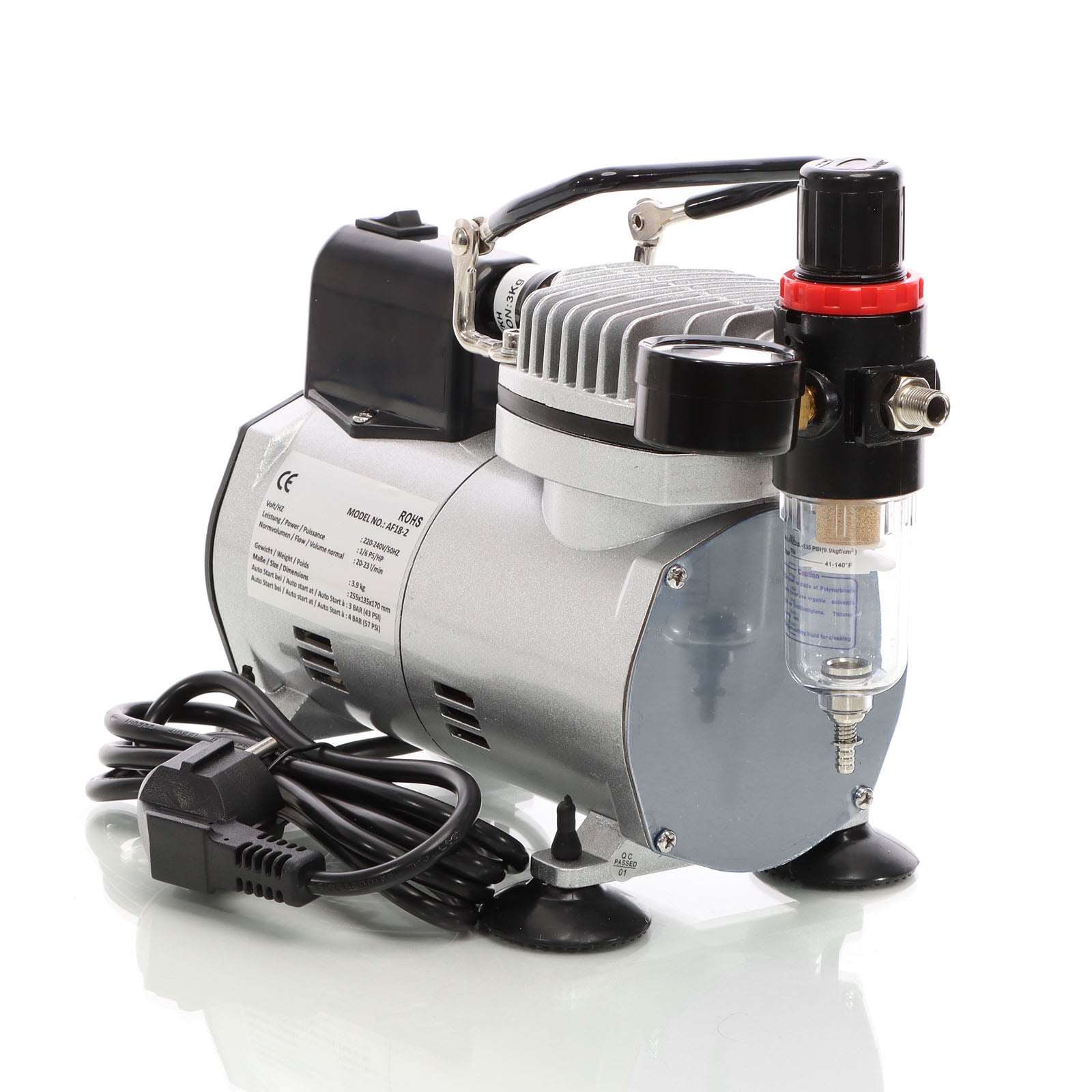 Compressore per aerografo AF18-2, a membrana 4 bar, arresto automatico, con manometro