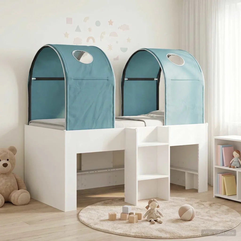 Letto con Tunnel 4 pcs Bianco e azzurro Legno ingegnerizzato