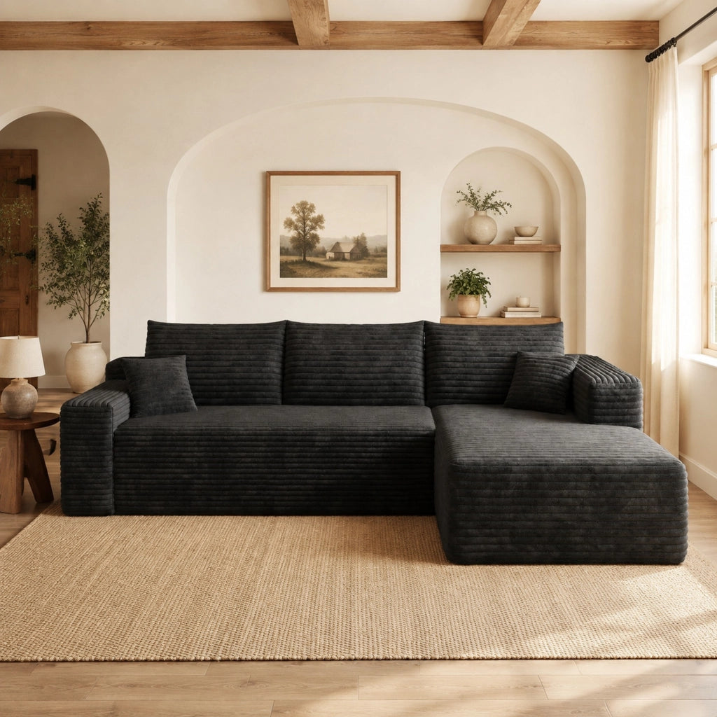 Divano imbottito senza montaggio 241 x 151 x 58 cm in tessuto nero
