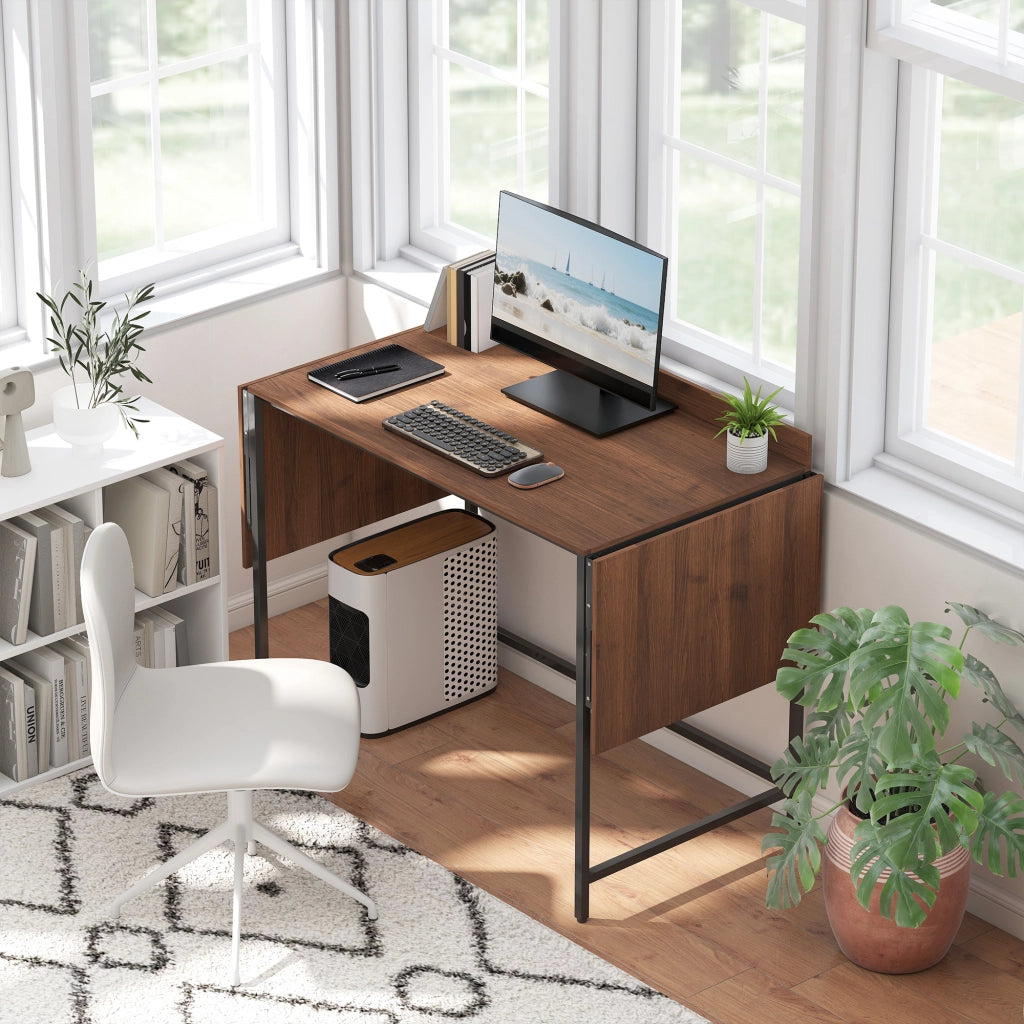 Scrivania pieghevole per computer con 2 ripiani ¨C zephmum ¨C 170x58x78 cm noce
