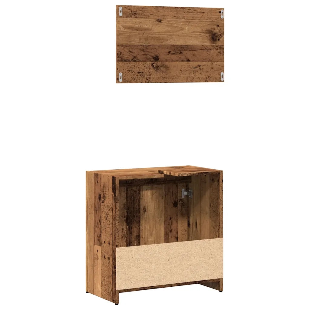 Set Mobili da Bagno 2 pz Legno Antico in Legno Multistrato