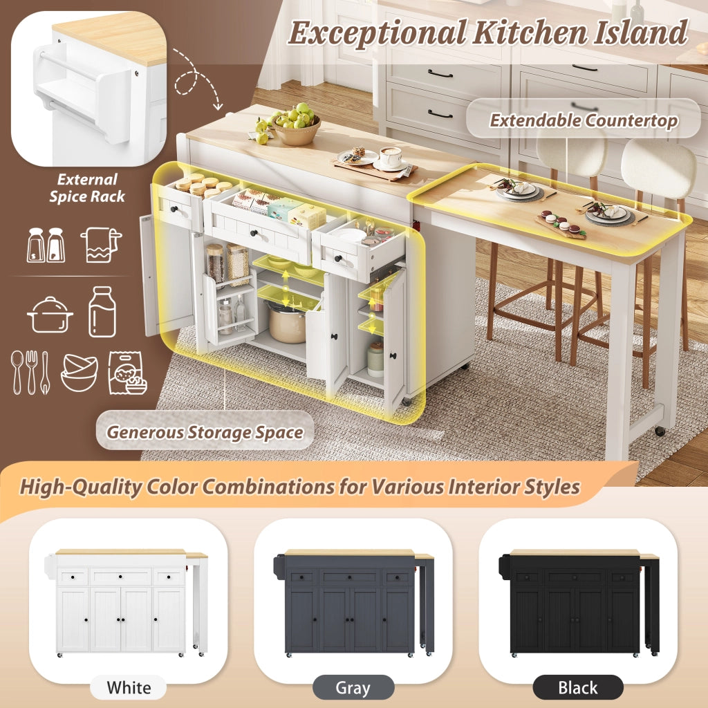 Mobile contenitore da cucina con 3 cassetti; ripiani regolabili e piano estraibile