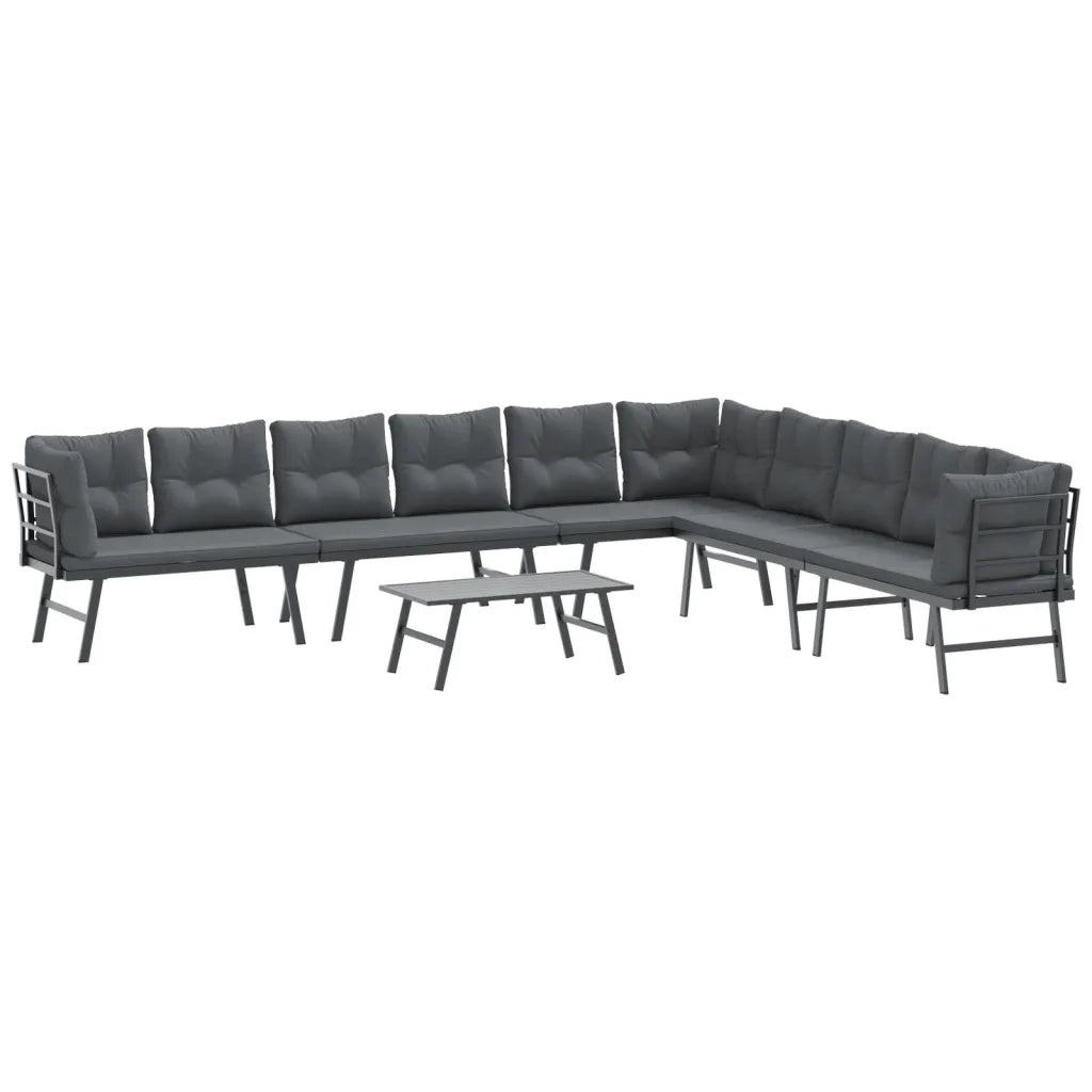 Set Panche Giardino Cuscini 5pz Nere Acciaio Verniciato Polvere