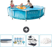 Piscina Rettangolare a Rondello - 305 x 76 cm - Acquaprint - Compreso Copertura - Kit Manutenzione - Pompafiltro per Piscina - Filtro a Sferette