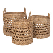 Set di 3 Cesti Portaoggetti Balok, Marrone, Erba Marina, 28x28x25 cm
